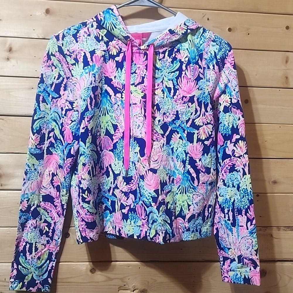 Lilly Pulitzer Pryce Hoodie Oyster Bay Navy Seen and Heard Size XS